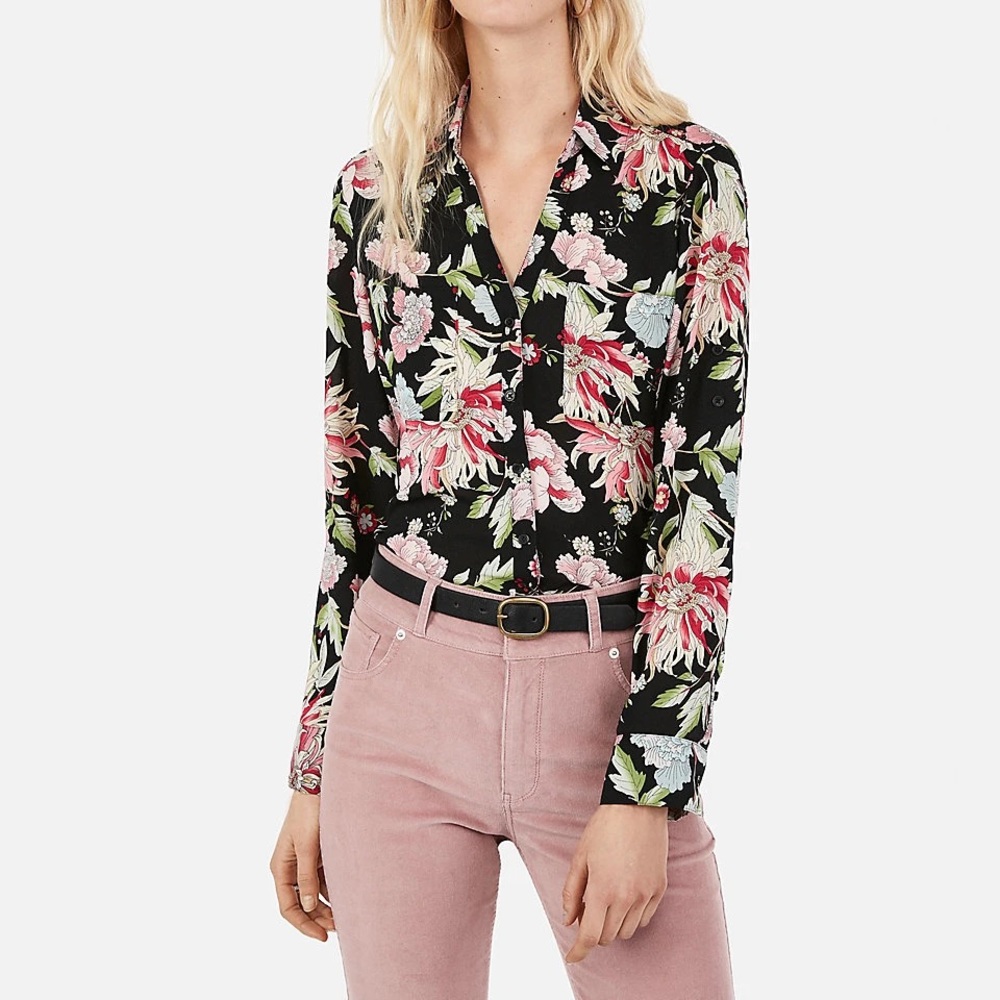 Express Portofino Slim Fit in Black Floral - M